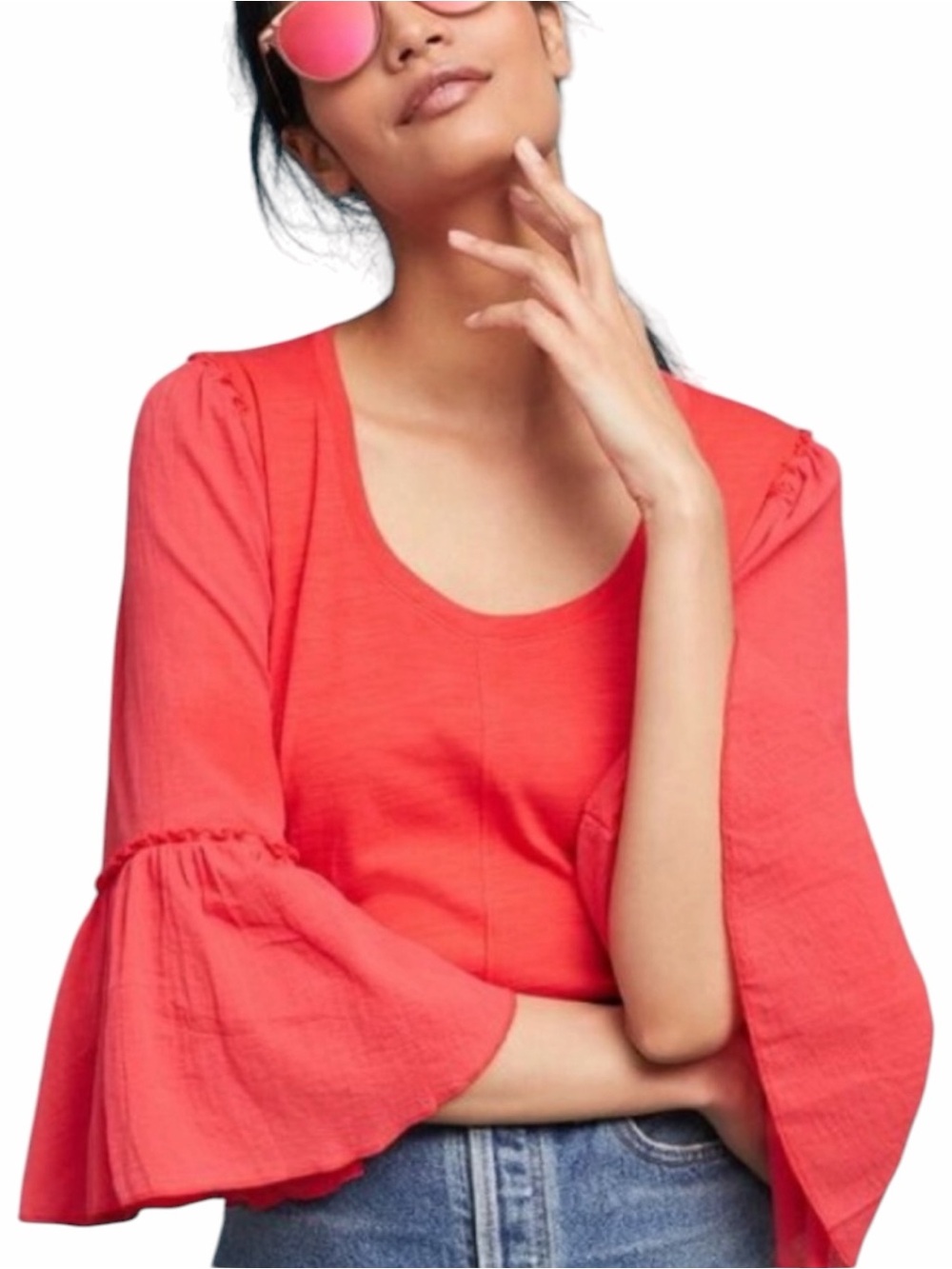 Bordeaux Anthropologie Red Bell Sleeve Top